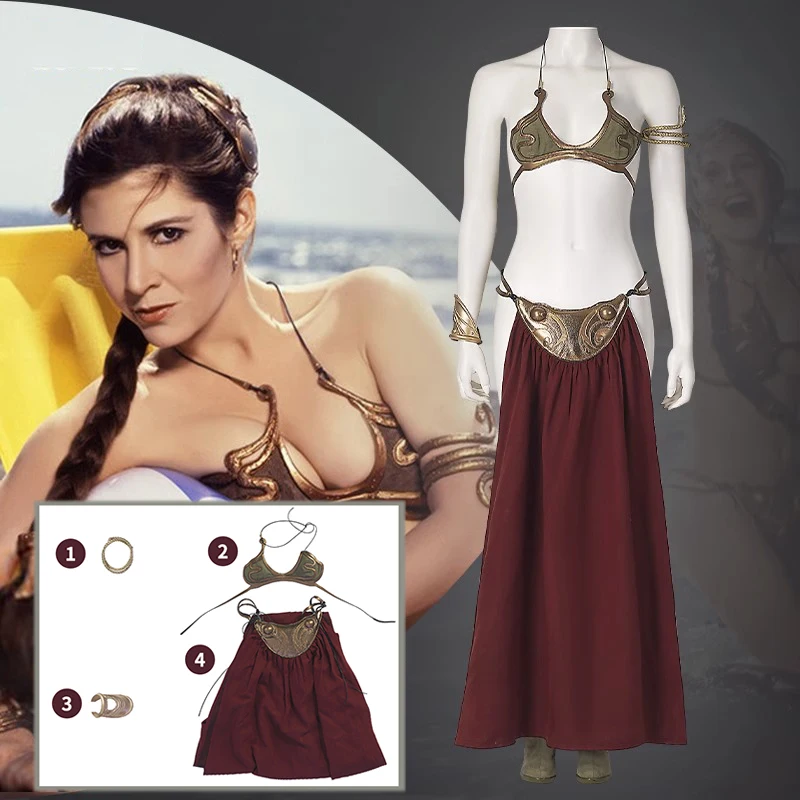 

Princess Leia Cosplay Costumes Bra Skirt Slave Outfit Women Sexy Suit Halloween Party Dress