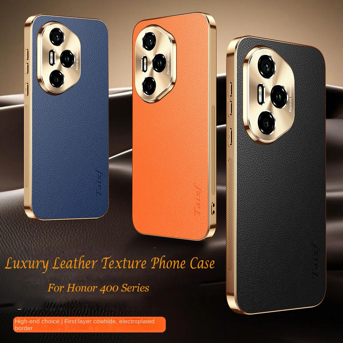 

Luxury Vegan Leather Phone Case For Honor 400 Pro 400 Lens Protection Alloy Lens Frame Electroplated Shockproof Back Cover