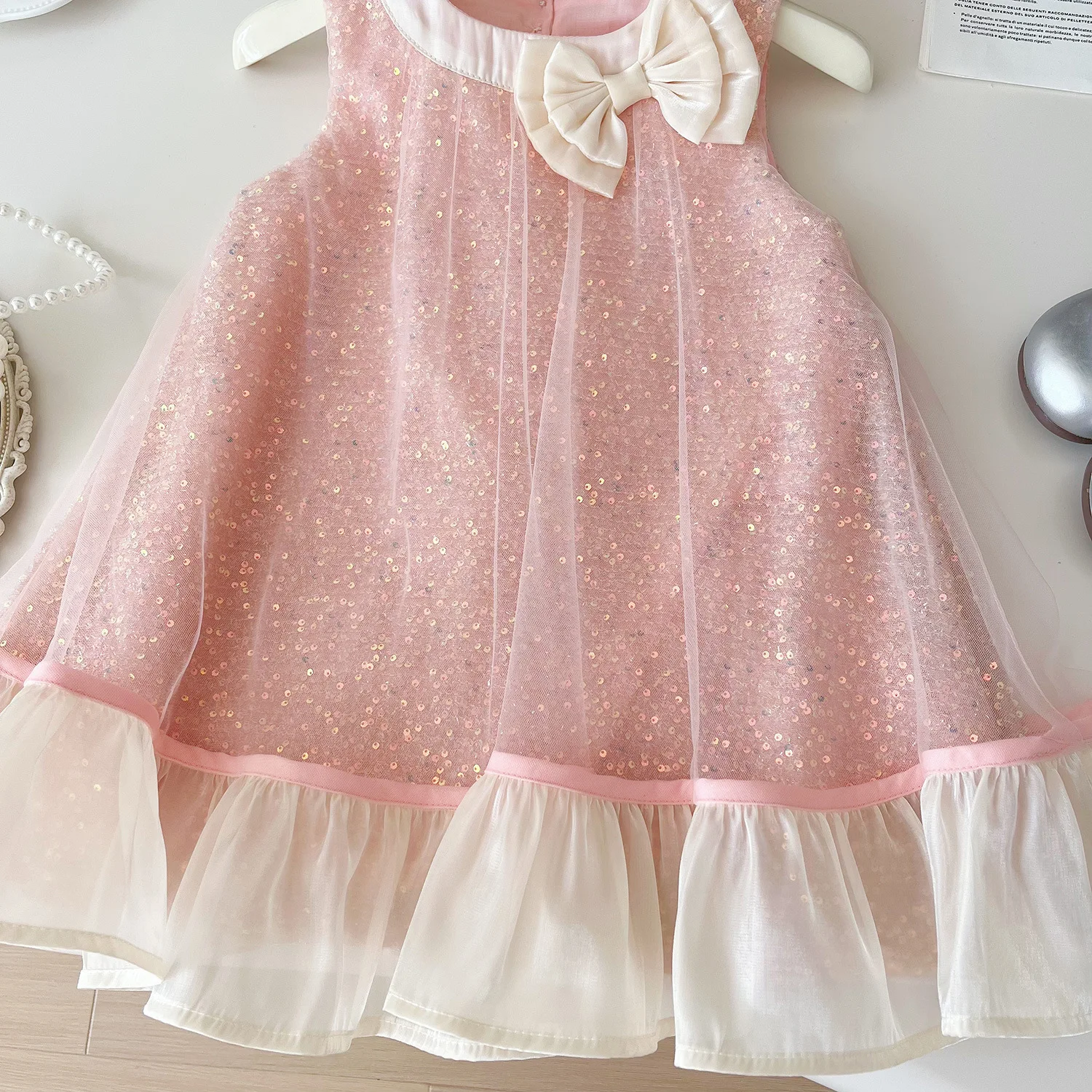 Girls Casual Dresses Sleeveless Bow Mesh Dress Princess Dress for Girls 2 To 7 Years Kids Clothes for Girls