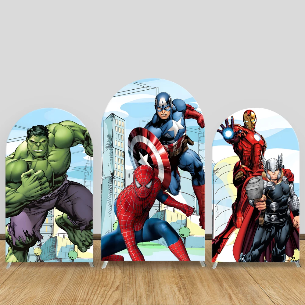 

TB Marvel Superhero Arch Backdrop Cover Spiderman Ironman Hulk Kids Birthday Party Baby Shower Decorat Background Elastic Fabric