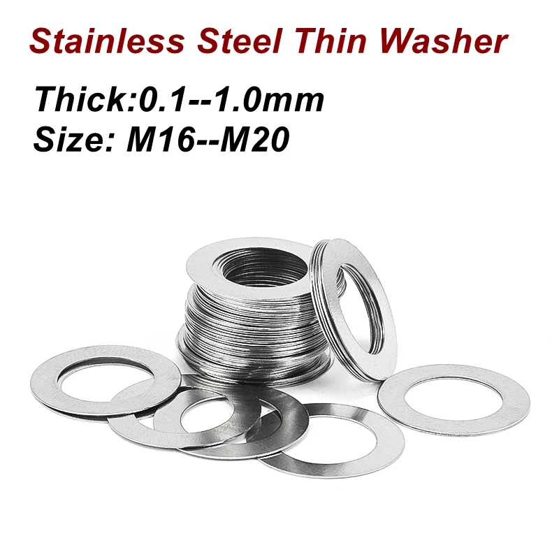 M16--M20 Stainless steel Flat Washer High precision Adjusting gasket Ultra thin shim Thickness 0.1 0.2 0.3 0.5 1mm