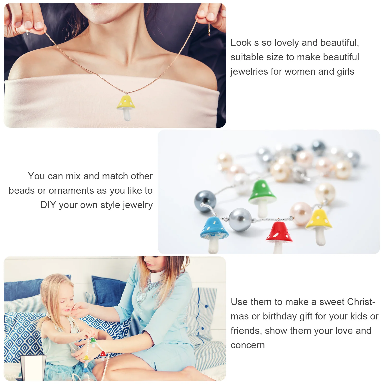 

32 Pcs Colorful Mushroom Pendant Cute Accessories Earrings Charms Jewelry Necklace Key Chain Bracelet