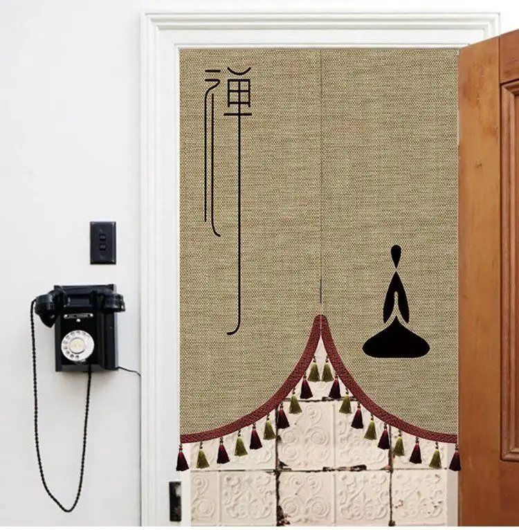 Chinese Zen Style Door Curtain Bedroom Living Room Washroom Tea Room No Drilling Partition Curtain Vintage Shading Curtain ZG227