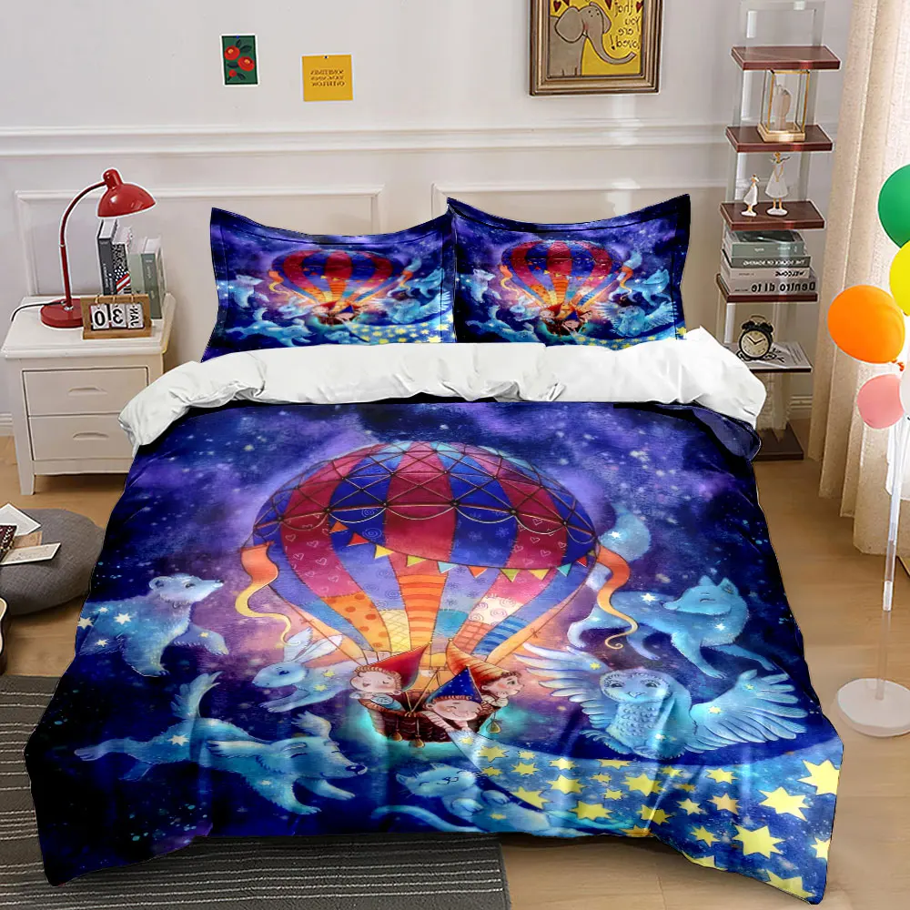 

Fantasy Hot Air Balloon Set Bedding Set with 1 Duvet Cover 2 Pillowcases Single Double King Queen, Gift
