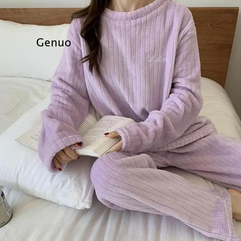 Autumn Plush Pajamas Set Women Thick Warm Winter Pajamas Velvet Loungewear Home Suits Female Casual Loose Sleep Wear 2021