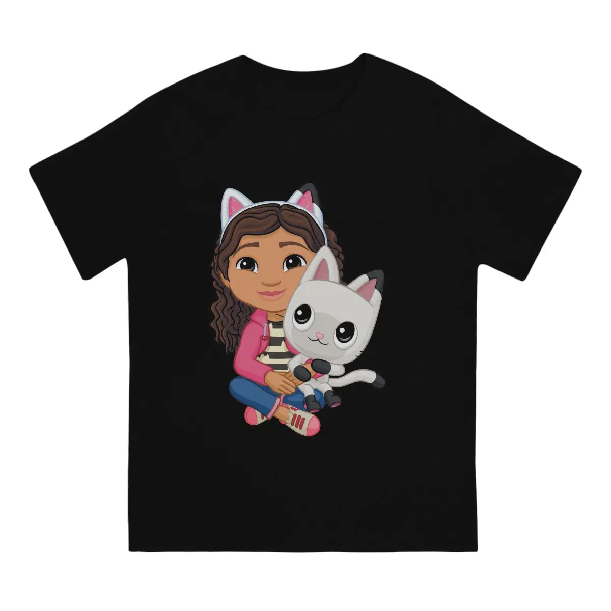 Cat T Shirts Men 100% Cotton Casual T-Shirts Crew Neck Gabby's Dollhouse Tees Short Sleeve Clothes Printing