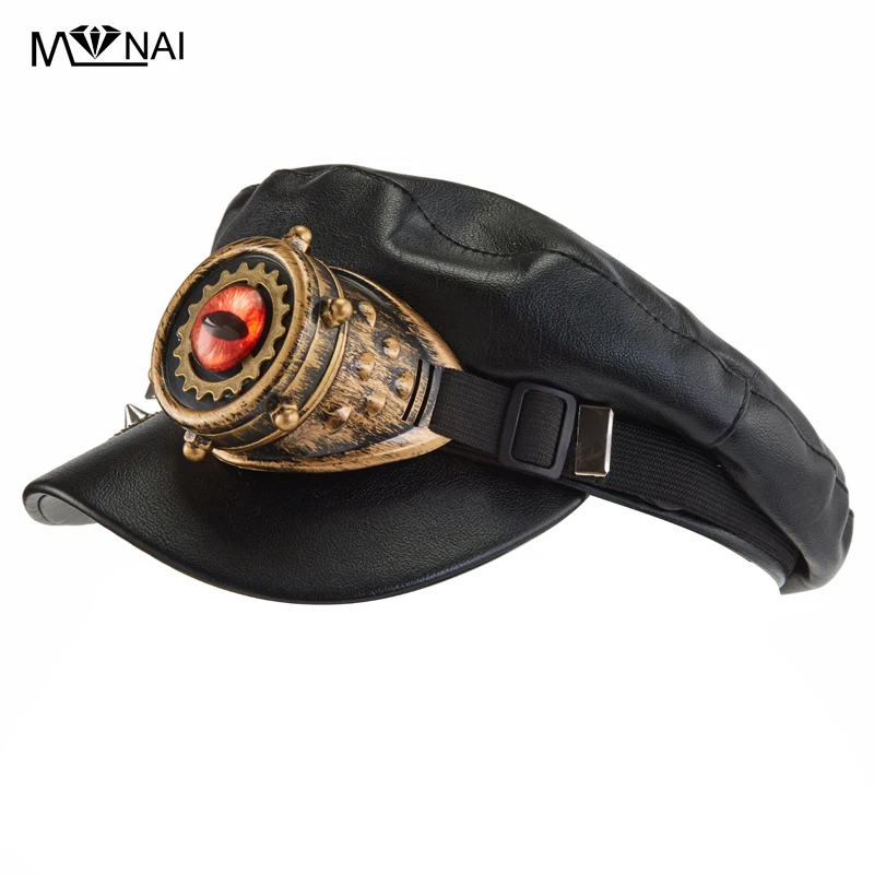 Men Women Punk Style Newsboy Cap Hat with Goggle Gothic Gear Spikes Steampunk Hat Cosplay Part Head Wear