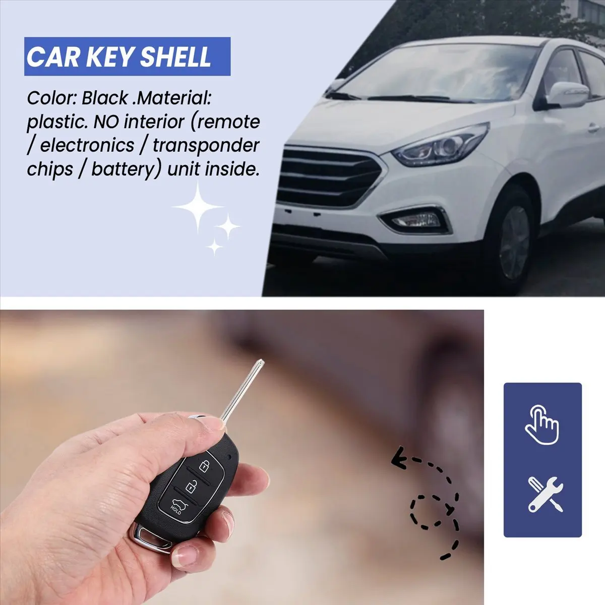 #96U (Black)Flip Key Shell fit for HYUNDAI ix45 Santa Fe 3-Button Black,Automotive Parts & Accessories