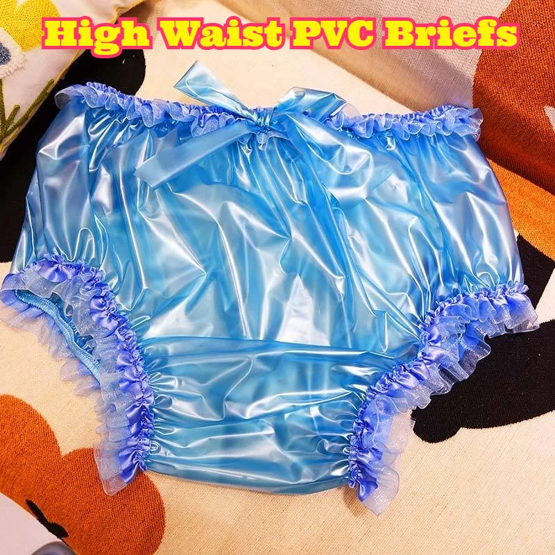 High Waist Loose Mens Briefs Soft Pearlescent PVC Film Waterproof Stain Resistant Urine Proof Plastic Underwear for Drifting