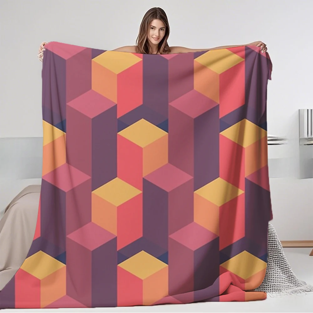 

Flannel Bed Blanket Fresh Style Sunset Isometric With Machine-Washable Bedsheet Tropical Print Blankets For Seniors Airbnb Hosts