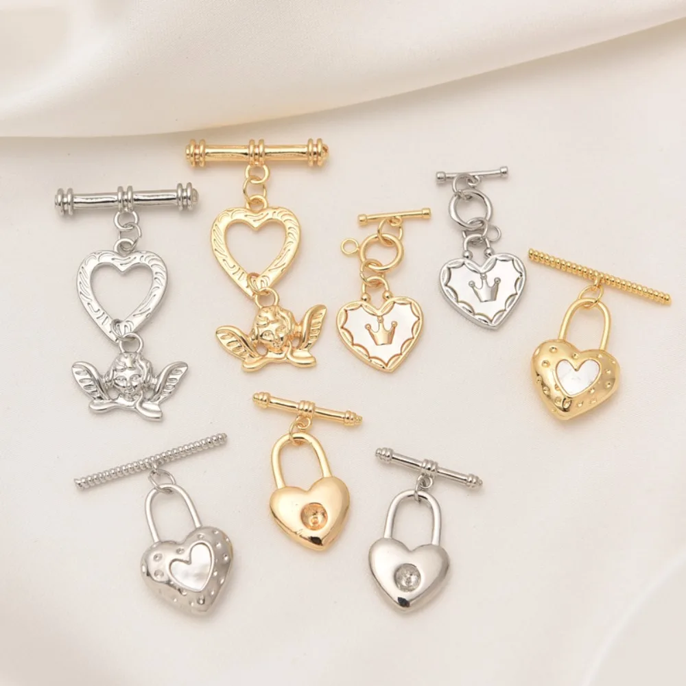 

Позолоченная 18-каратная застежка в форме сердца OT, браслет ручной работы с жемчугом своими руками и белой и золотой соединительной кнопкой на конце