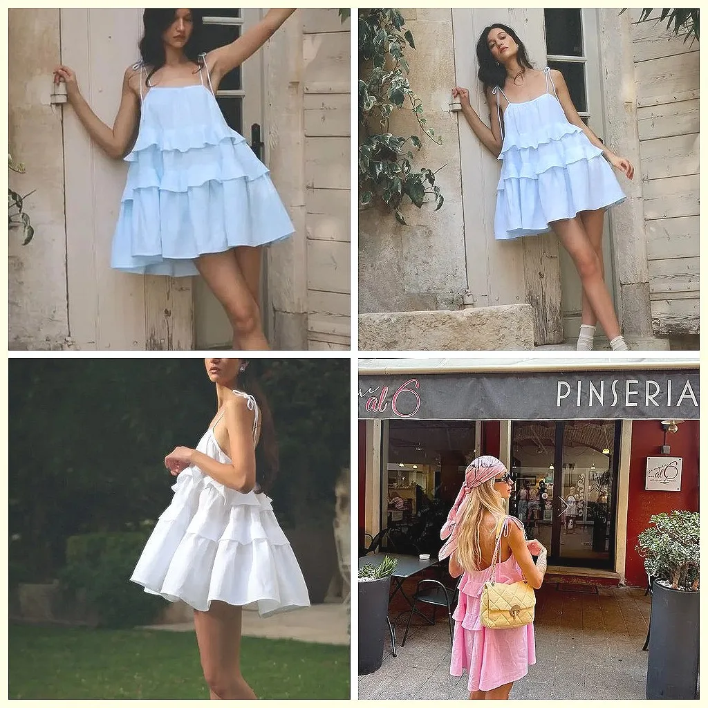 

Chic Sleeveless Off-Shoulder Mini Dress for Women, Backless Summer Layered Vacation Gown 2026(72 characters)