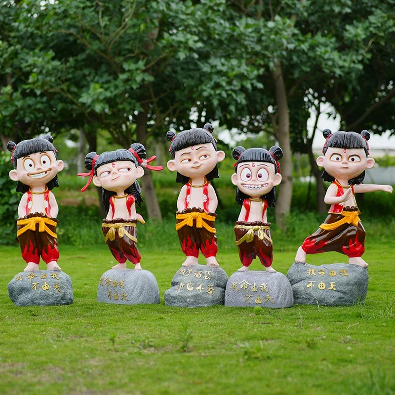 Cinema shopping mall Aobin Nezha devil child is born in the sea fiberglass sculpture animation Taiyi real object model ornament