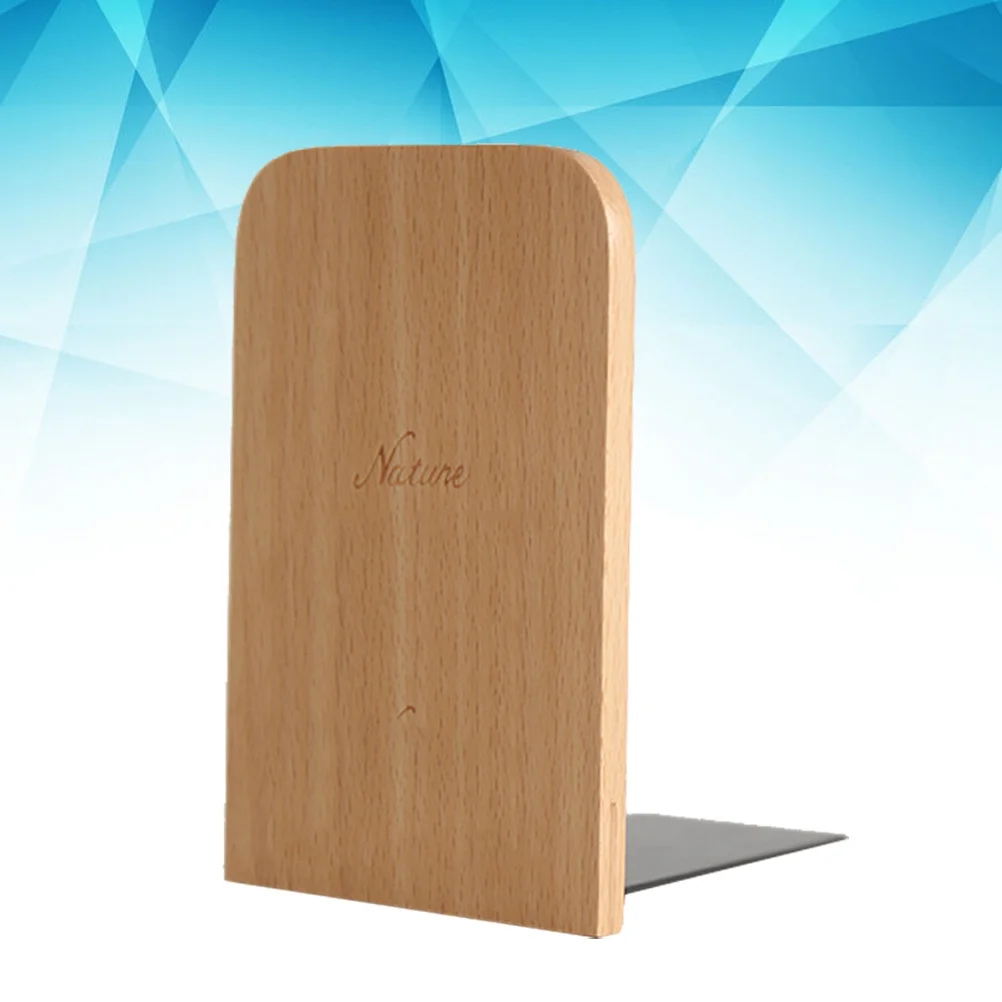 

2Pcs Wood Bookends Heavy Beech Wood Modern Style Book Stand Antislip Feet Prevent Slipping for Office Home Library