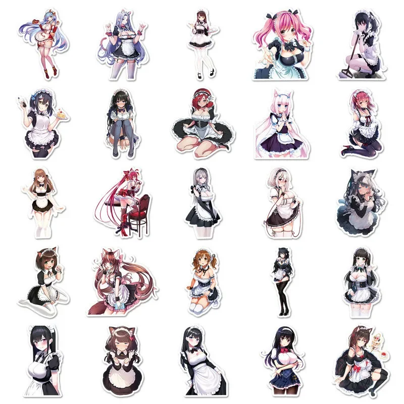 10/25/50pcs Maid Stickers Japanese Kawaii Cartoon Otaku DIY Cute Girl Decals Waterproof Graffiti Stickers