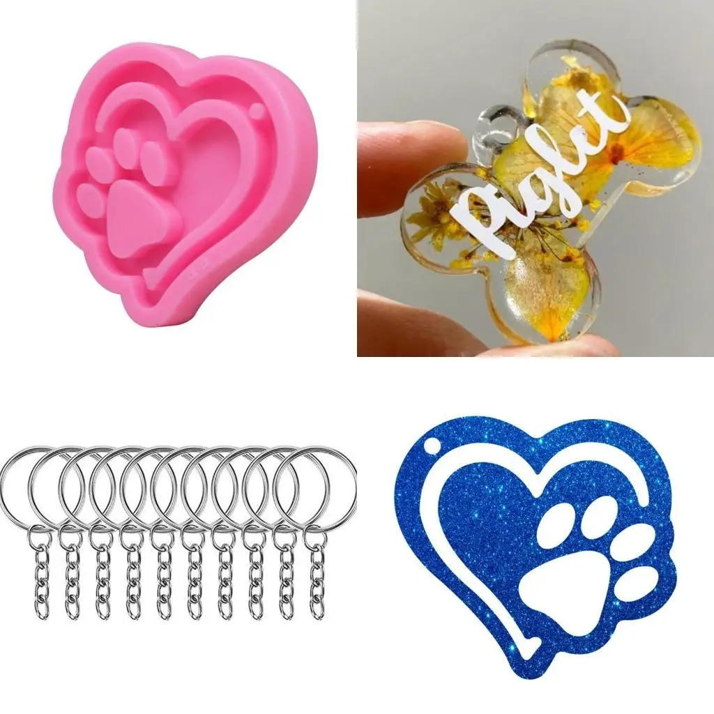 

A52E Handmade Necklace Earrings UV Resin Mold Dogs Paws Pendants Silicone Molds DIY Crafts Dogs Paws Keychain Casting Mold