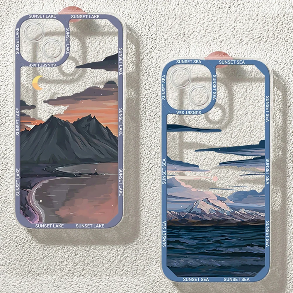 Anime Landscape Phone Case For iPhone 15 14 13 12 11 Pro Max Mini 7 8 Plus SE XS X XR Cover Transparent Aesthetic Scenery Case