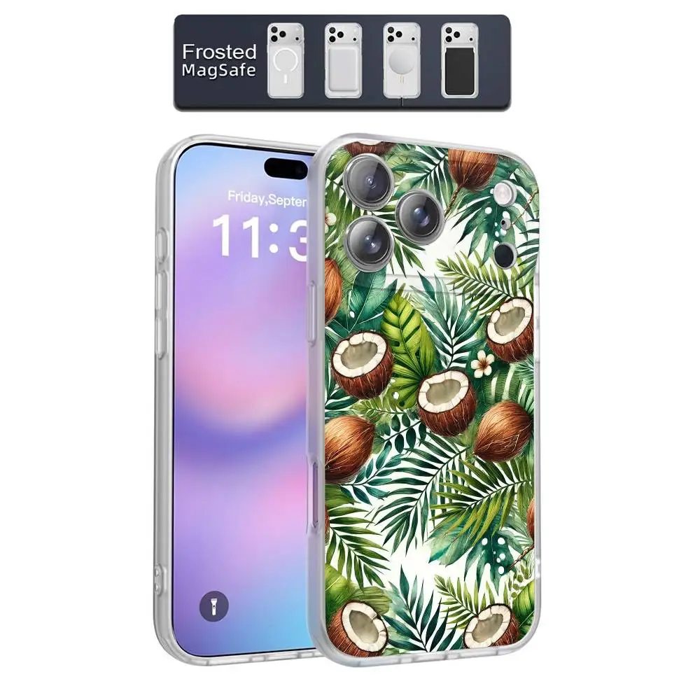 Coconut Meat Beach Handyhülle für iPhone 17,16,15,14,13,12,11,Pro,Max,Plus,E,Air,Mini Magnetisch Magsafe Frosted Clear