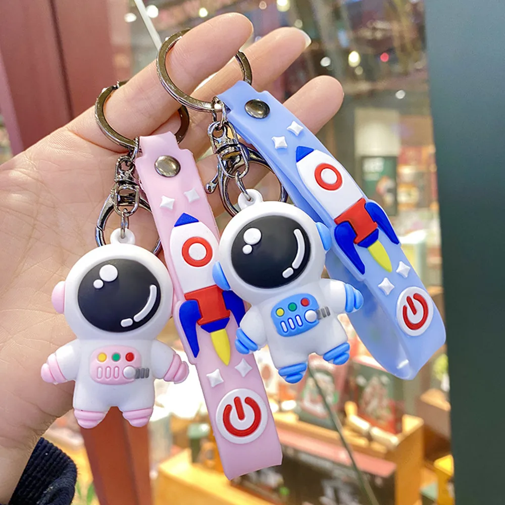 Cartoon Space Astronaut Keychain Rocket Planet 3D Spacer Figure Keychain Lanyard Silicone Jewelry Bag Accessories Motorcycle Key