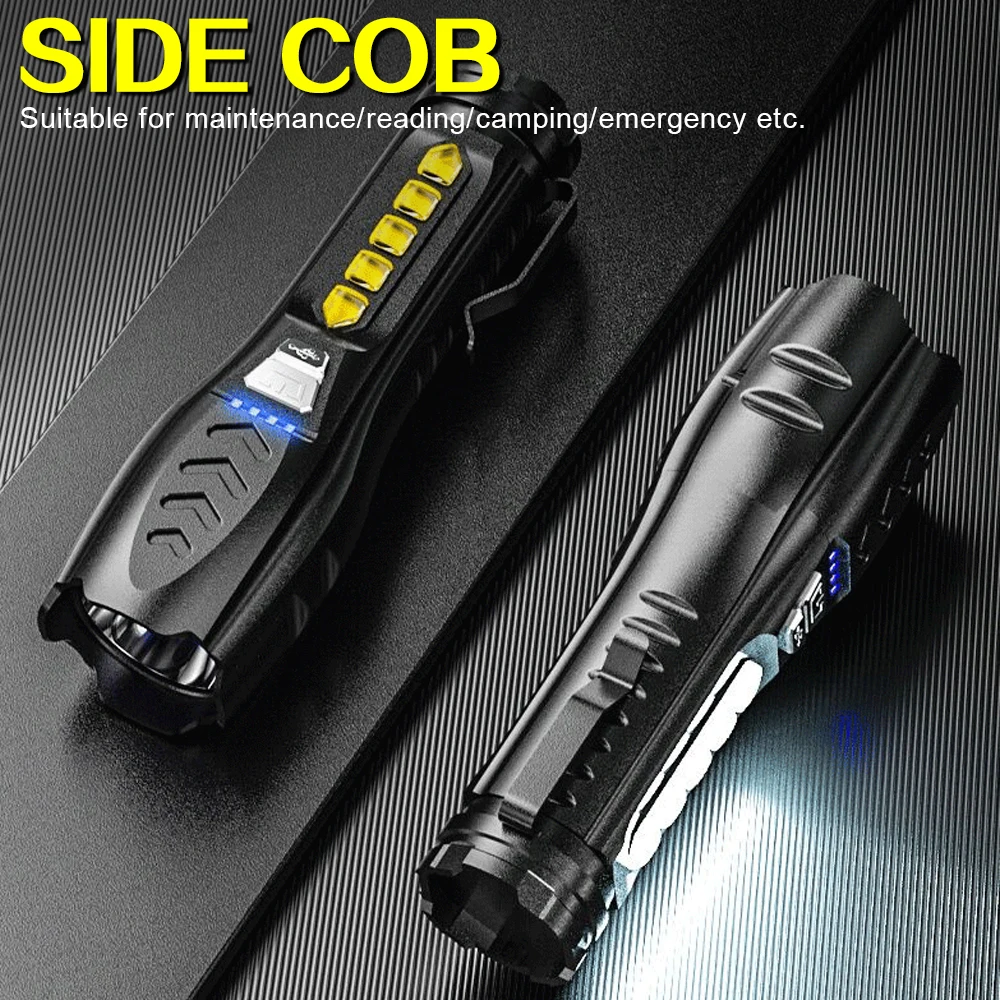 New Portable Strong Light led Flashlight USB Rechargeable Highlight Tactical Flashlight Outdoor Lighting LED Camping light