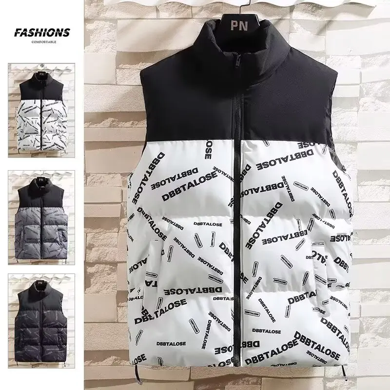 

Куртка без рукавов с воротником-стойкой, простой и модный мужской теплый жилет, пуховик, мужской модный жилет