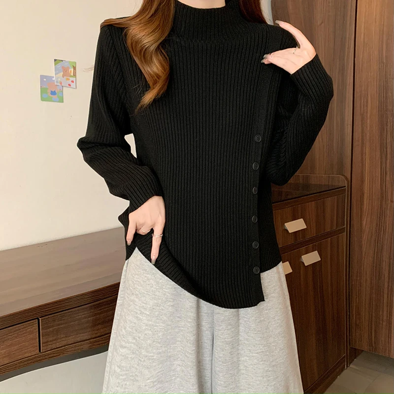 acquard Turtleneck Sweater Women Loose Knit Pullover Tops Autumn Winter Long Sleeve O-neck Stylish Fashion Chic Ladies Jumpers
