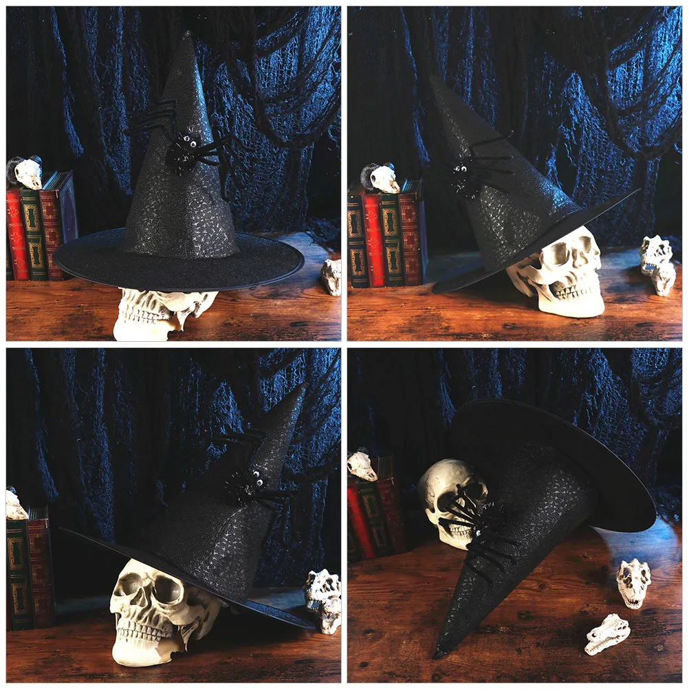 

6pcs Halloween Witch Hat Wide Brim Cloth Spider Design Comfortable Party Cosplay Hat For Halloween Carnival Festival Decoration