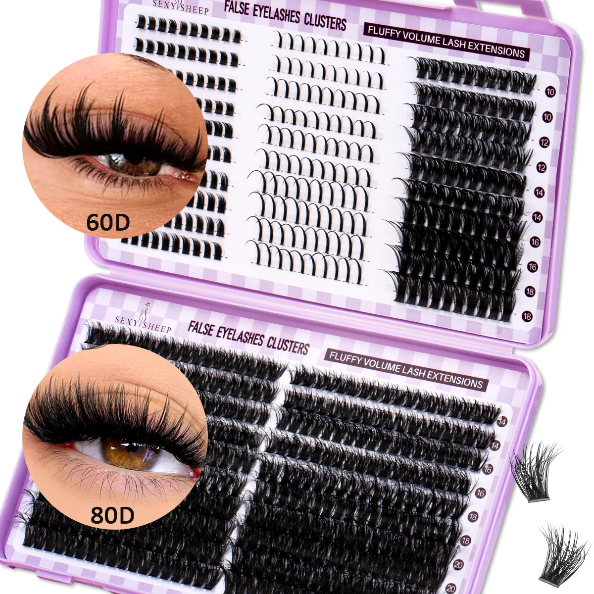 Wimpernbüschel, dicke Volumen-Wimpern, einzelne Wimpernbüschel, flauschige Wimpernverlängerungen, DIY-Wimpern, wiederverwendbar, anfängerfreundlich – Detail 1