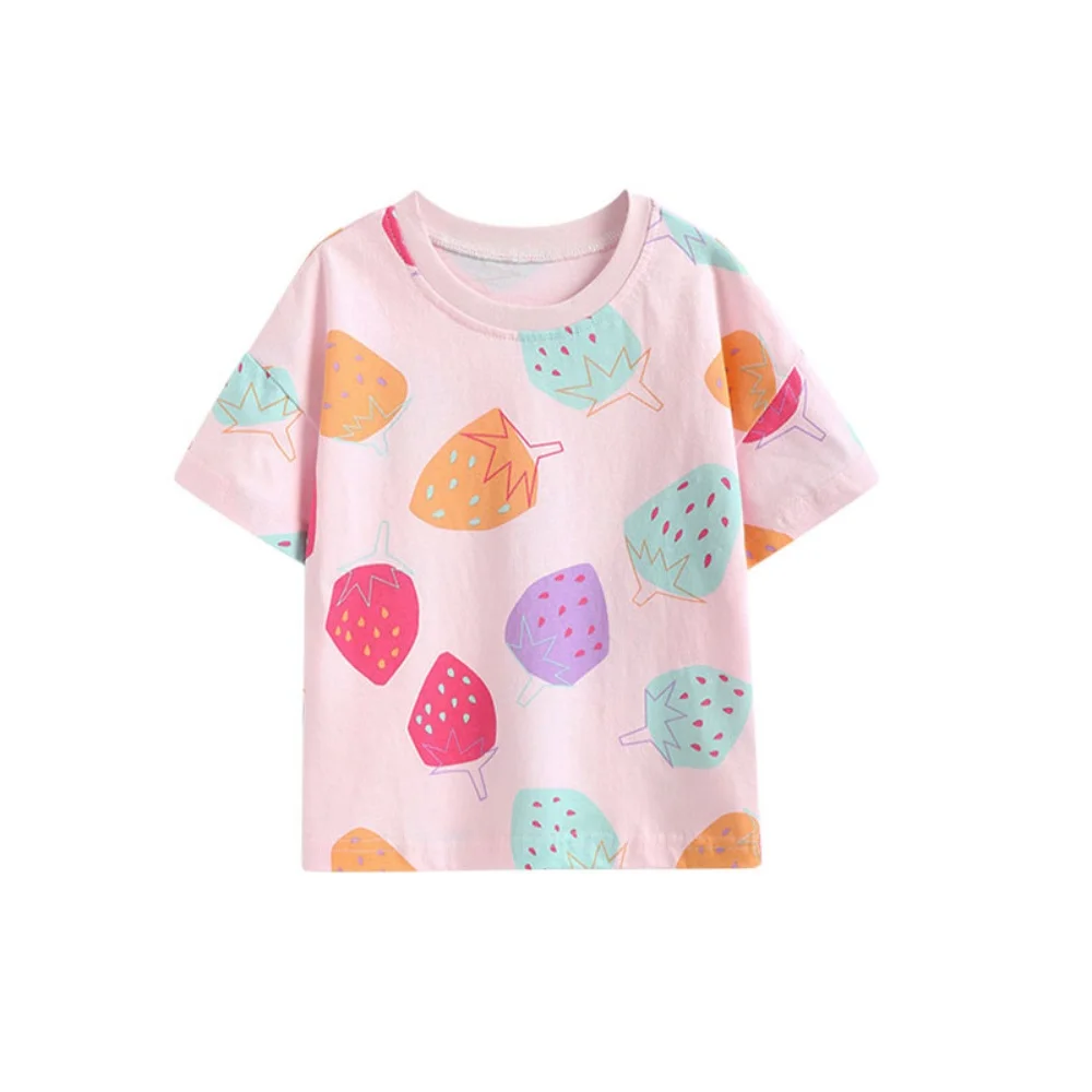 Jumping Meters Summer Strawberry Pattern Girls T-Shirts 3-8T Short Sleeve Kids' Clothing Baby Shirts Children's Tees Tops