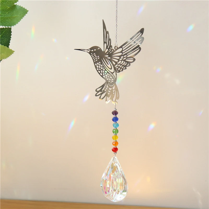 Sun Catcher Rainbow Made Pendant, Butterfly Tree Owl Bird Angel Window Hanging Crystal Prism Sun Trap, Home Decor