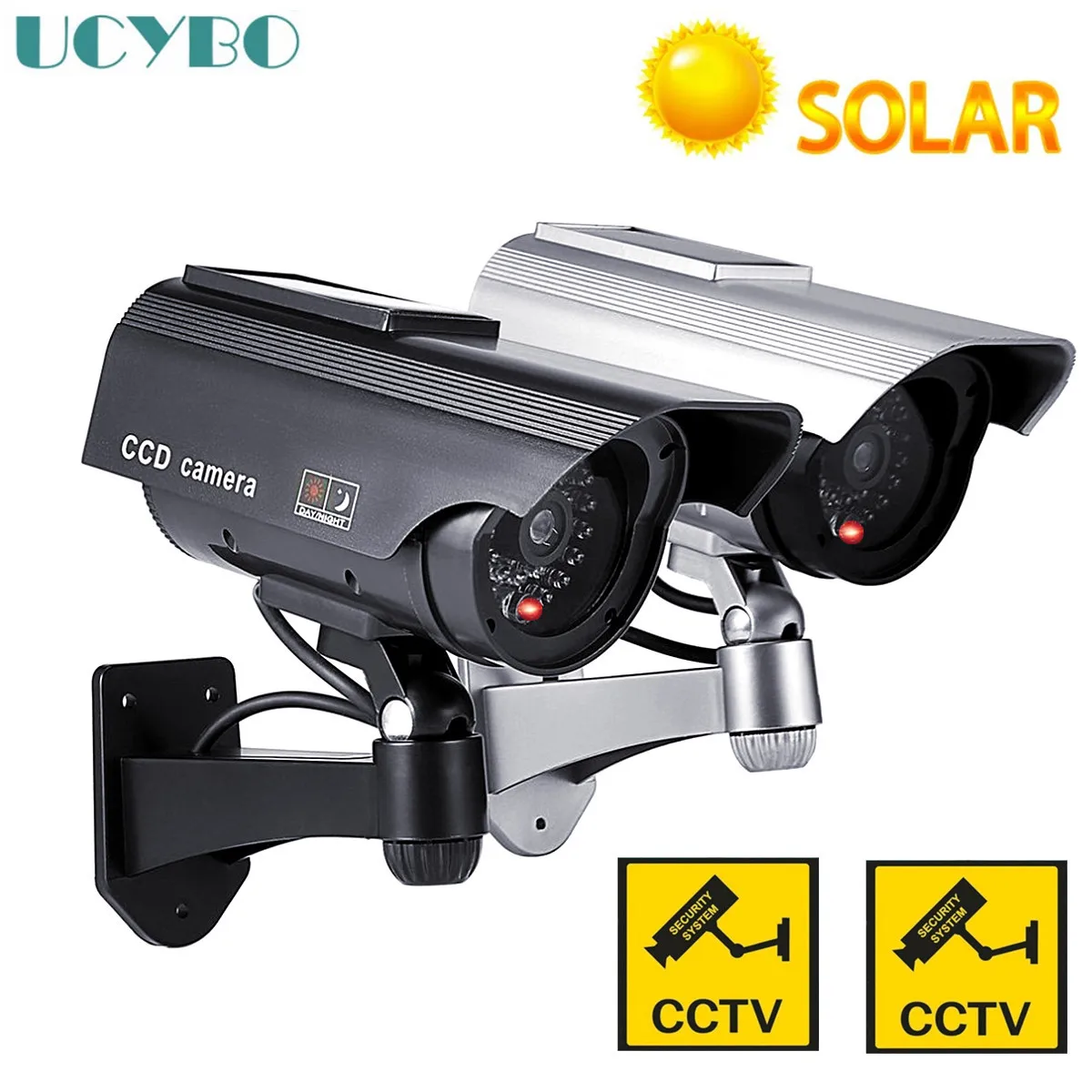 dummy video cameras de vigilancia fake solar powered home security wi fi bateria sem fio bala ao ar livre interior piscando led light 01