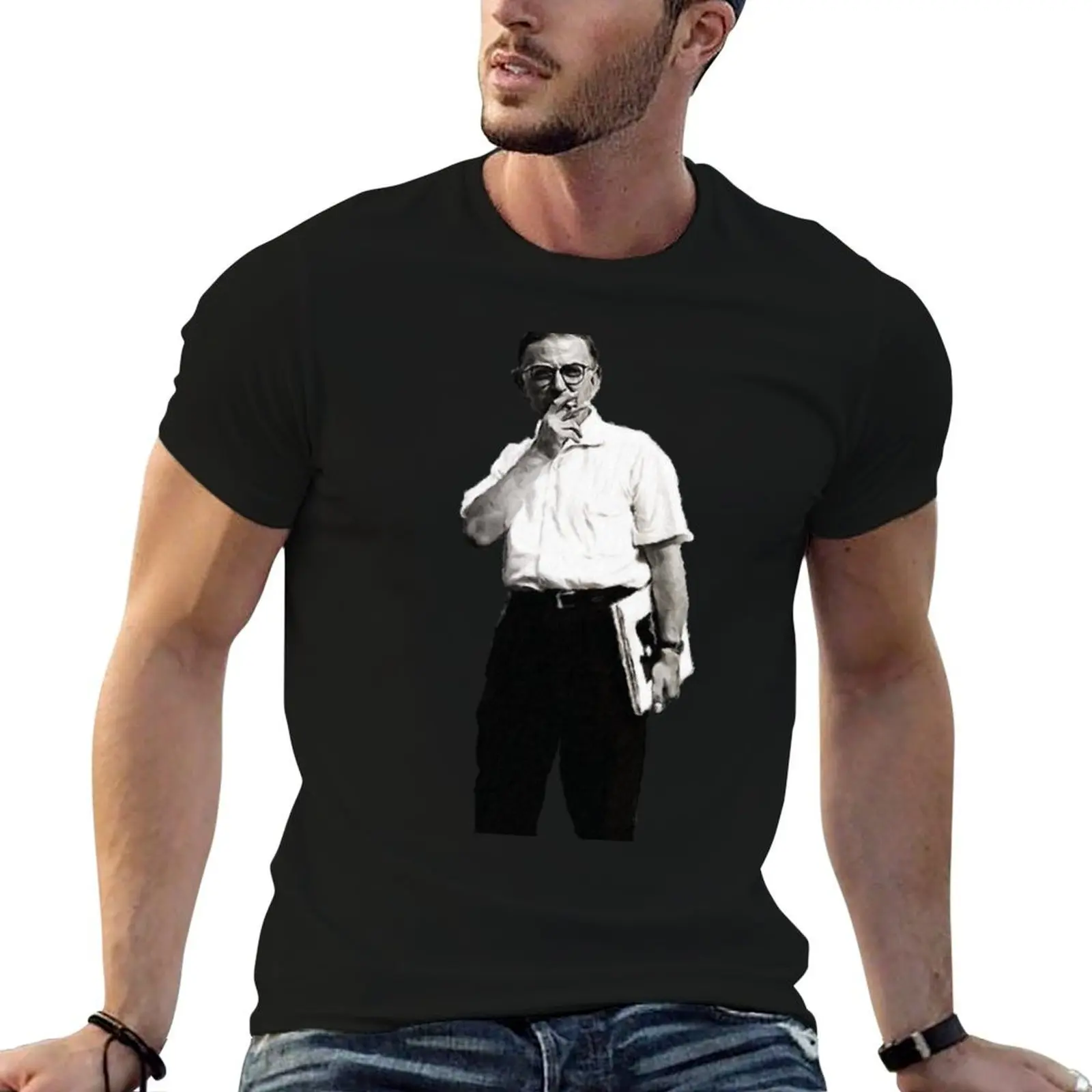 Camiseta de Jean-Paul Sartre, camiseta de anime para hombre, camisetas de algodón de alta calidad para hombre, camiseta