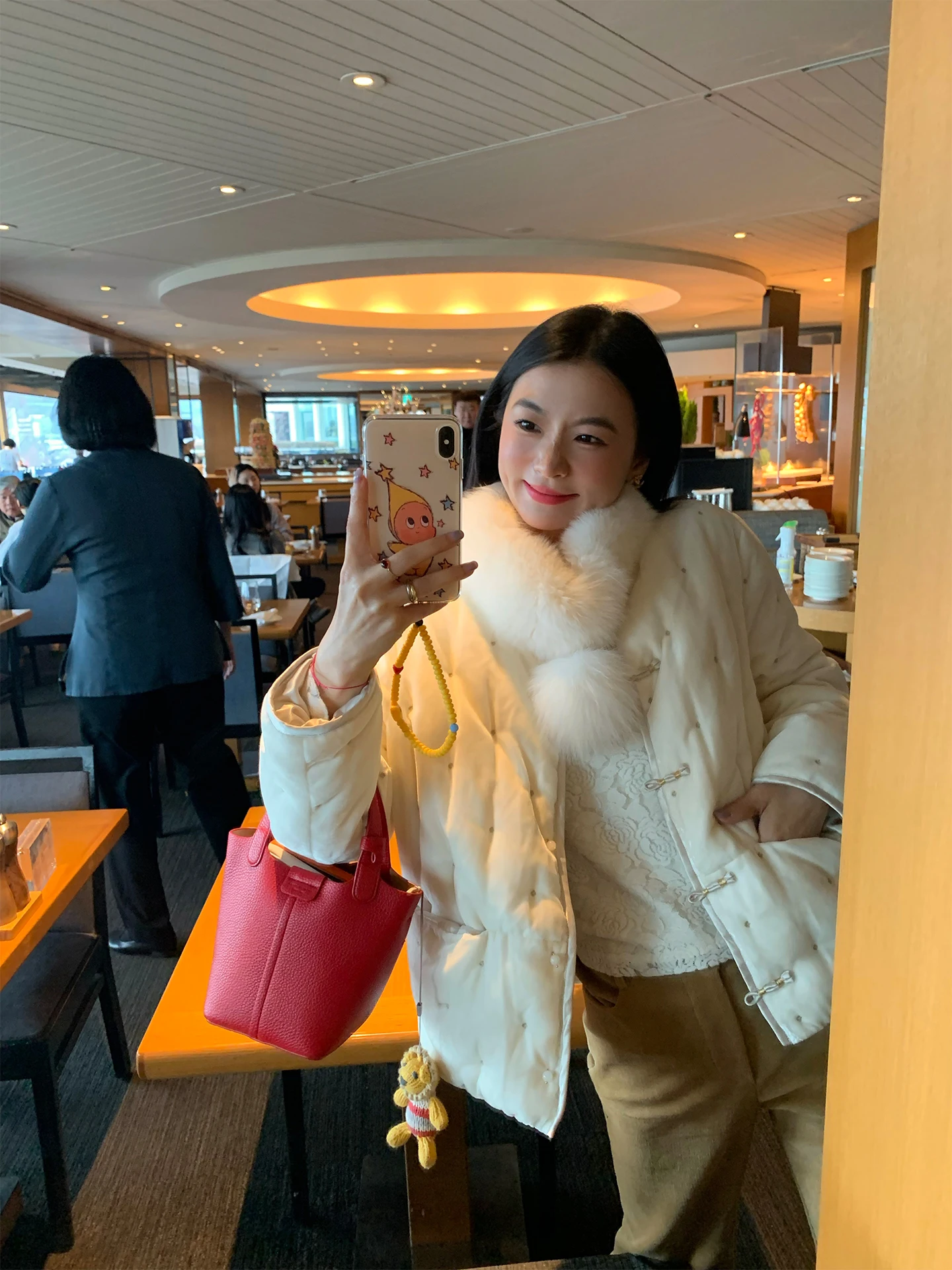 

Women's ort Puffer Jaet Winter Warm Clothing Beige New Chinese Sle Du down Coat Thiened Warm round Ne Long Sve