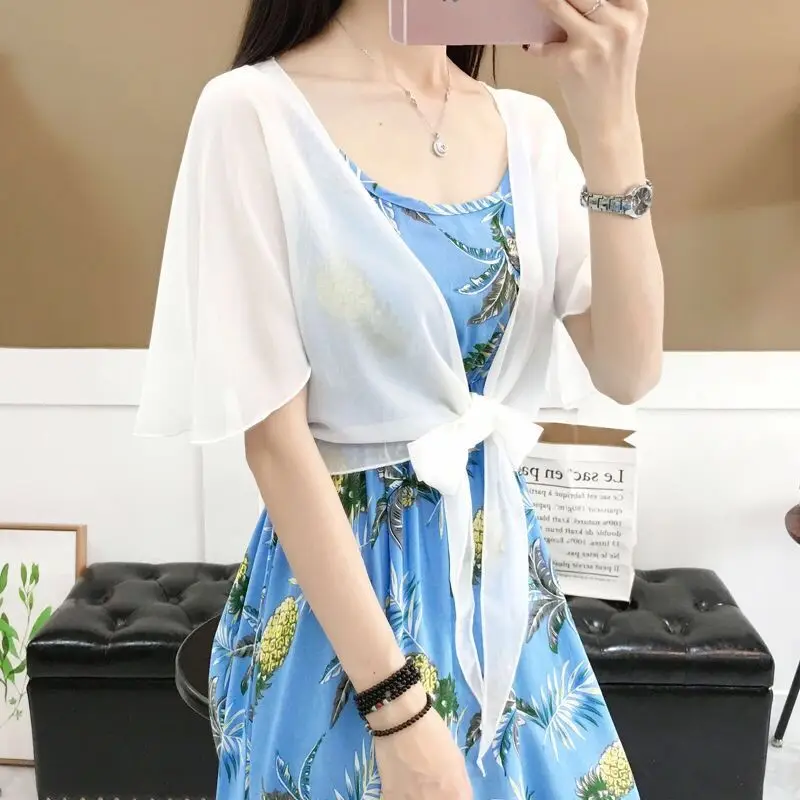 

Woman Summer Half Sleeve Buttoned Up Shirt Female Coat Sun Protection All-match Thin Short Sleeve Chiffon Cardigan Shirt G161