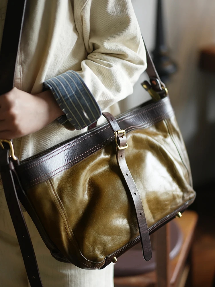 

High-quality first layer cowhide ladies shoulder bag vintage designer hand-made luxury genuine leather women's underarm bag