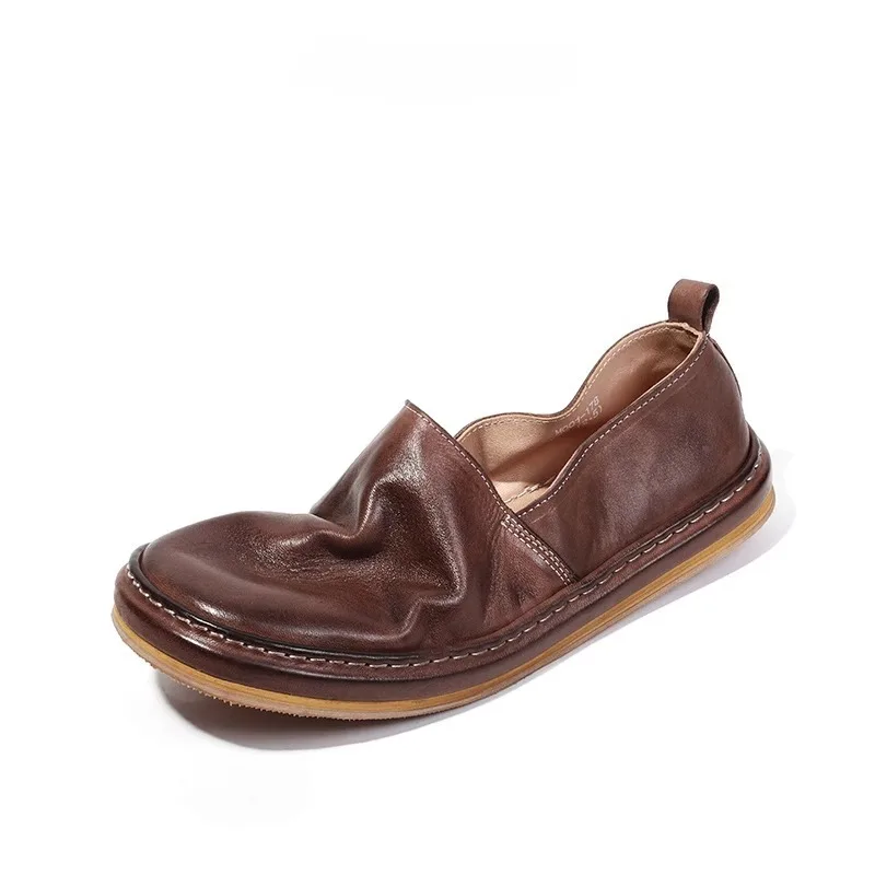 

Дизайнерская кожаная обувь, мужские повседневные лоферы из натуральной кожи, весна-лето, удобная рыбацкая обувь на мягкой подошве, мужские туфли на плоской подошве