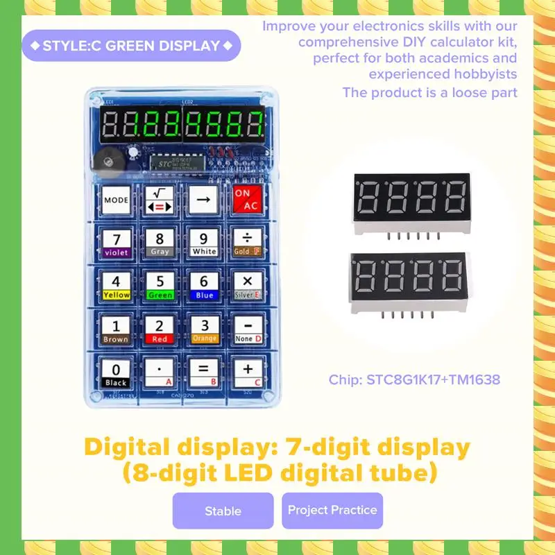 

AB53 DIY Calculator Assembly Kit With LED Display And Batteries For Soldering And Learning Activities C
