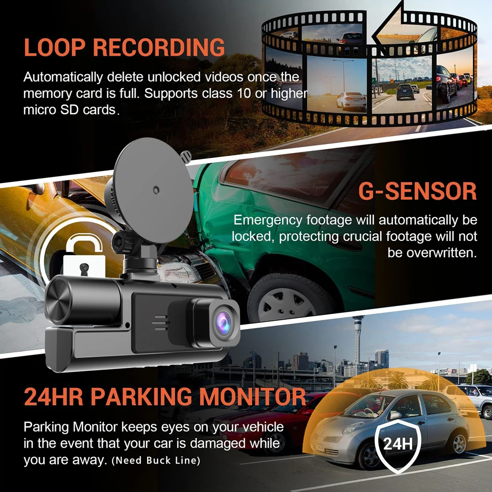 3 Cameras Car DVR Wifi 1920P Inside Vehicle Dash Cam Three Way Camera DVRs Recorder Video Registrator Mini Dashcam Camcorder image 6