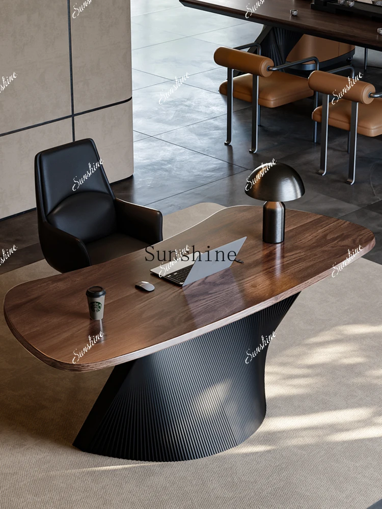 

Walnut desk and chair combination light luxury modern study living room high-end solid wood desk FT