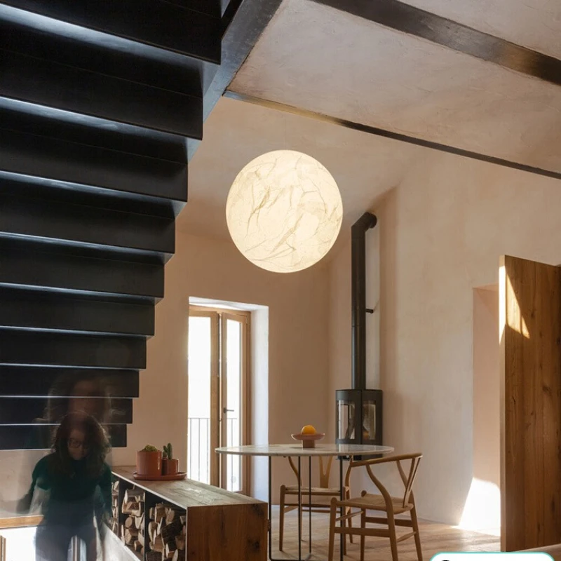 

home modern minimalist moon chandelier bedroom loft duplex Japanese-style wabi-**** wind hollow moon net red light