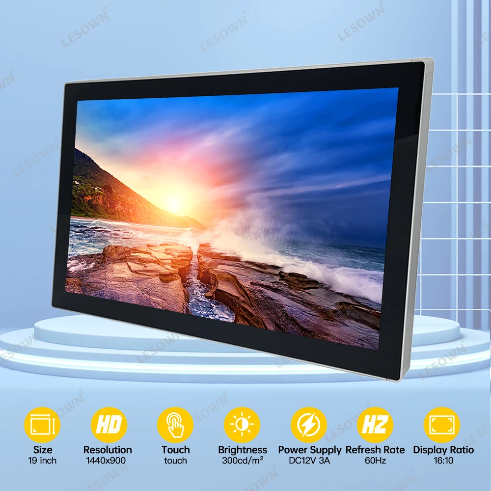 LESOWN 19 18.5 inch 1080p Industrial Touch Display VGA HDMI 1440x900 FHD Second Screen Wall Mount VESA Installation Monitor