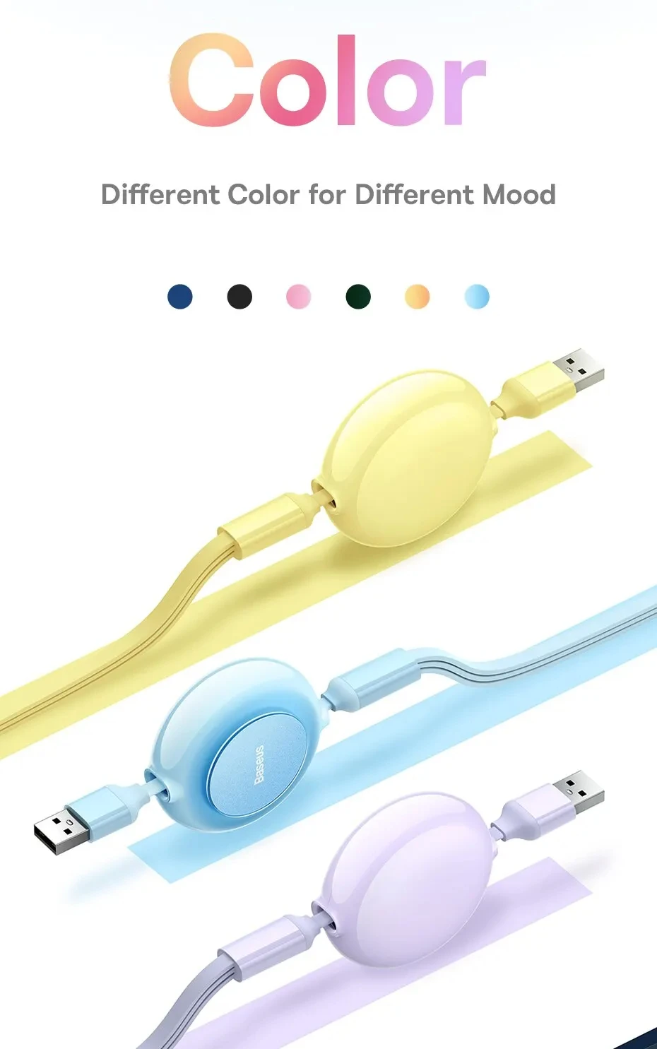 Baseus 3 in 1 Retractable USB Cable for iPhone Charger Fast Wire Charging Cable For Android Phone Type C For Xiaomi Samsung