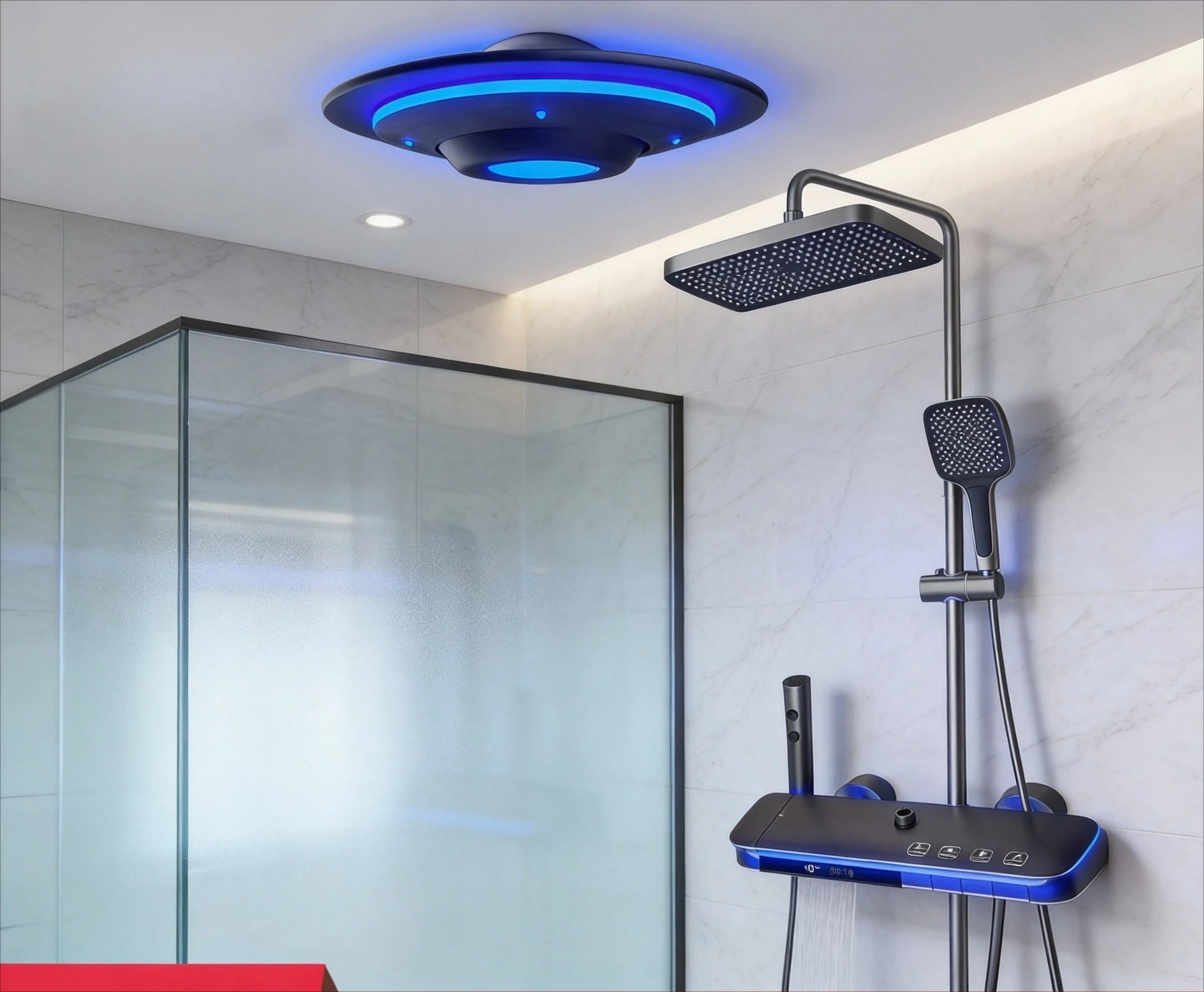 Shower Head Set, Gray, Digital Display, Separate Type, Bathroom Shower System, Rainfall Spray, Wall Mounted Faucet Fixtures
