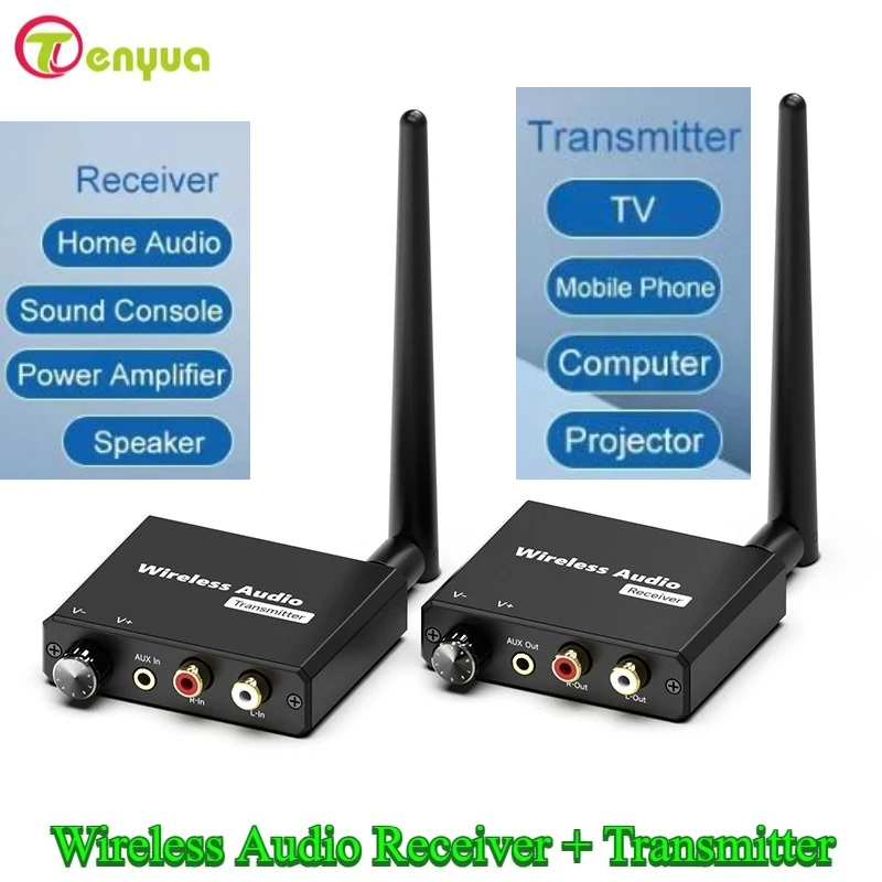 

50M 2.4G Wireless Transmitter Receiver Digital to Audio Analog Converter with 3.5MM RCA Jack For Amplifier Speaker TV Box DVD PC