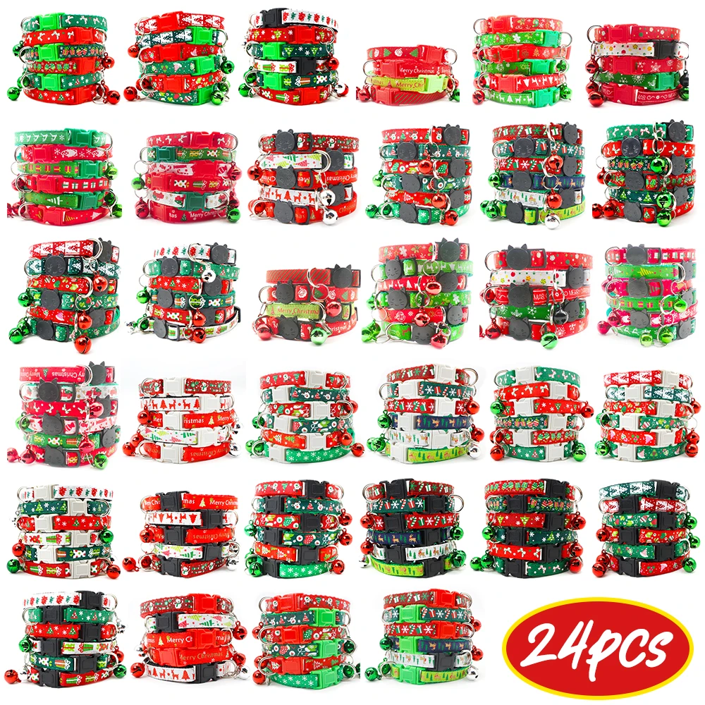 Wholesale 24PCS Christmas Collar Exquisite Festive Dog Neck Strap Fashion Personality Cat Head Covering