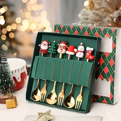 2/4/6Pcs Christmas Fork And Spoon Set,Stainless Steel Creative Tableware,Coffee Tea Dessert Forks And Spoons Gift Set