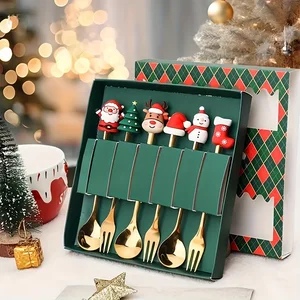 Stainless Steel Christmas fork and Spoon Set, Creative dishes, gift set, coffee, tea dessert, 2 pcs, 4 pcs, 6pcs 10 Main Set Sales - №4