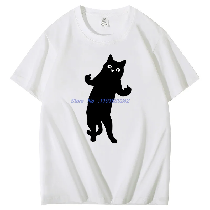 Cat middle finger Funny Gift Graphic T Shirts Summer Cotton New Shirts And T-Shirts Unisex Streetwear Breathable Print T Shirt