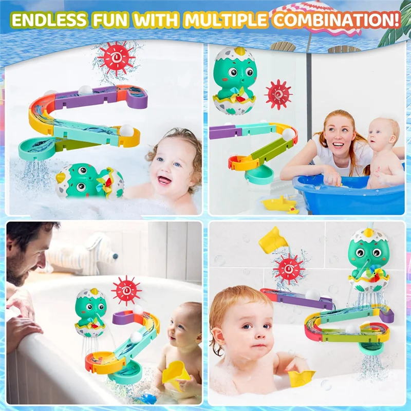 

ABUM-Dinosaur Water Slide Bath Set For Toddlers, DIY Track With Balls For Bathtub Fun, Ideal Gift For Boysand Girls,
