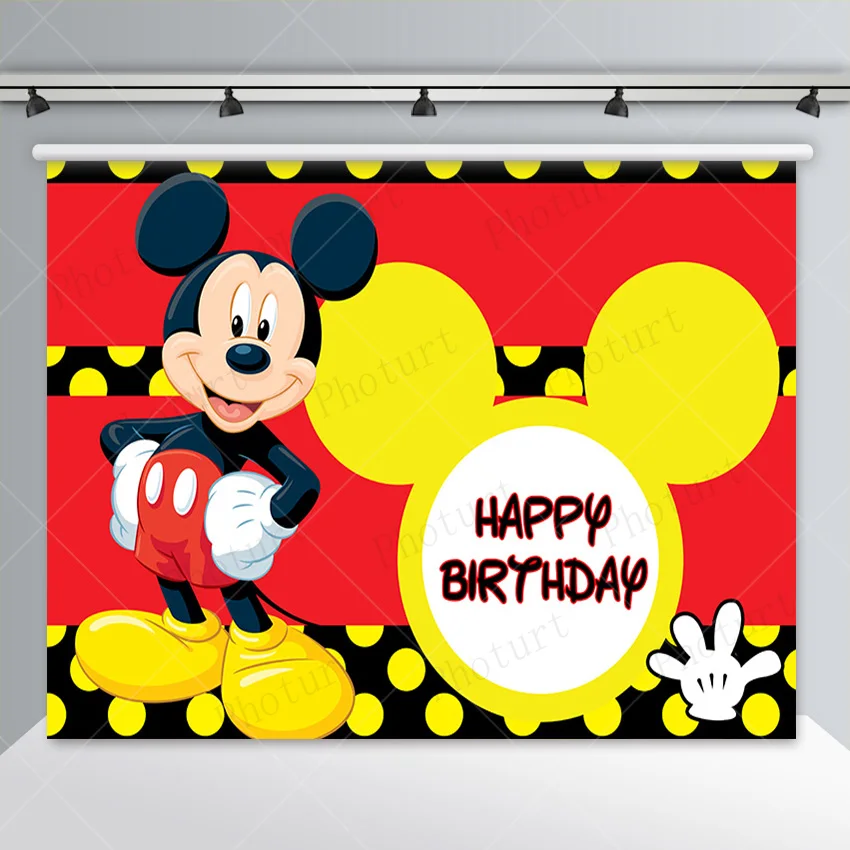 Disney Custom Mickey Mouse Backdrop Kids Birthday Party Background Wonderland Castle Royal Crown Photography Decoration Props